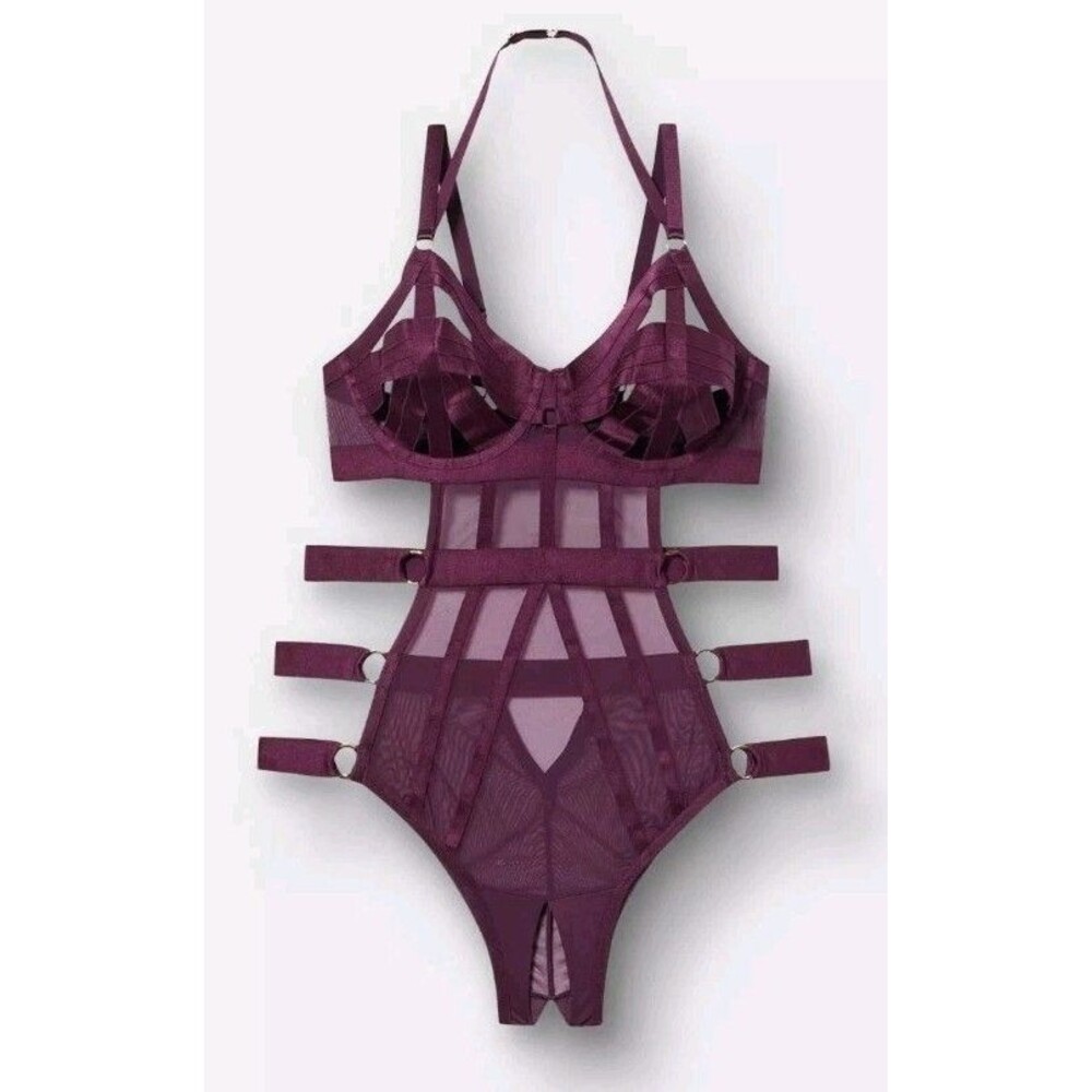 Torrid Overt Strappy Cutout Bodysuit Burgundy Red Size 4X Sexy Lingerie Boudoir